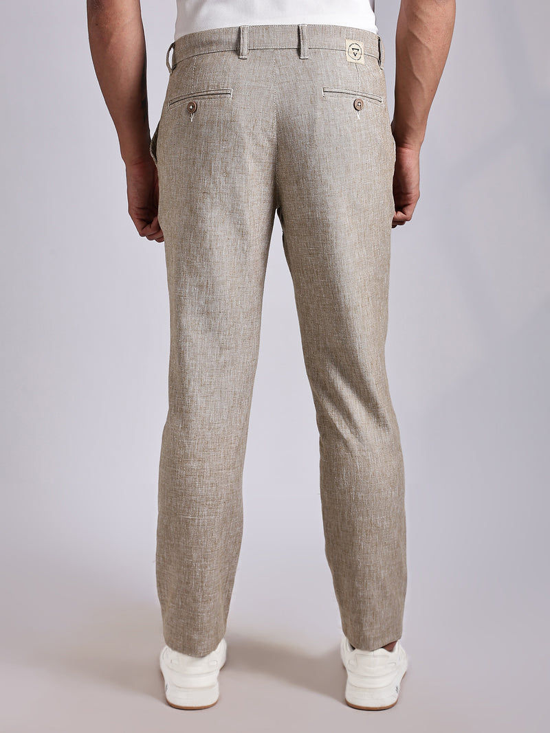 Thomas Scott Men Beige Mid-Rise Regular Fit Linen Chinos Trouser