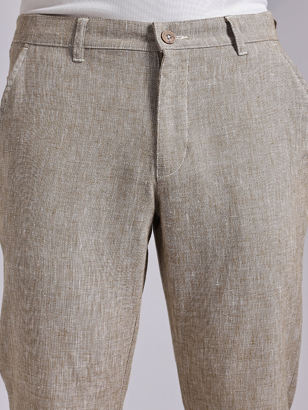 Thomas Scott Men Beige Mid-Rise Regular Fit Linen Chinos Trouser