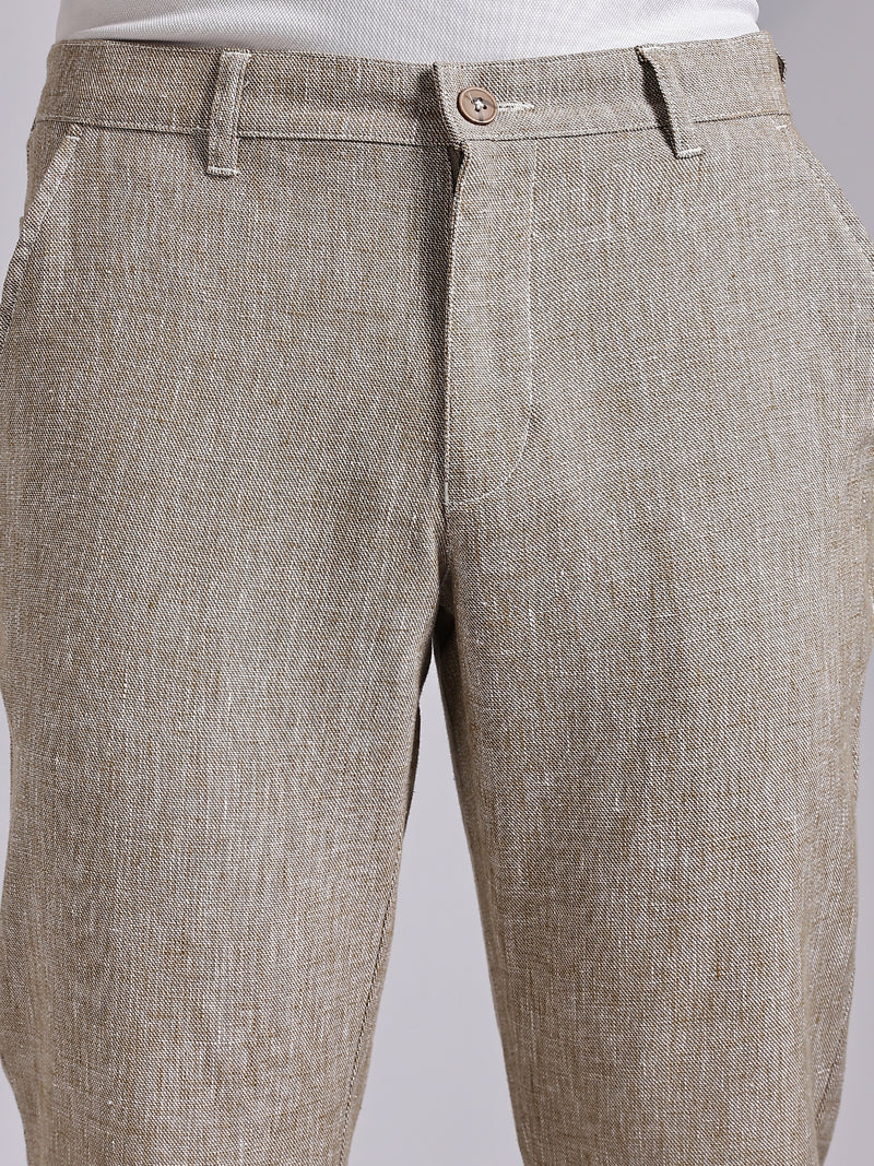 Thomas Scott Men Beige Mid-Rise Regular Fit Linen Chinos Trouser