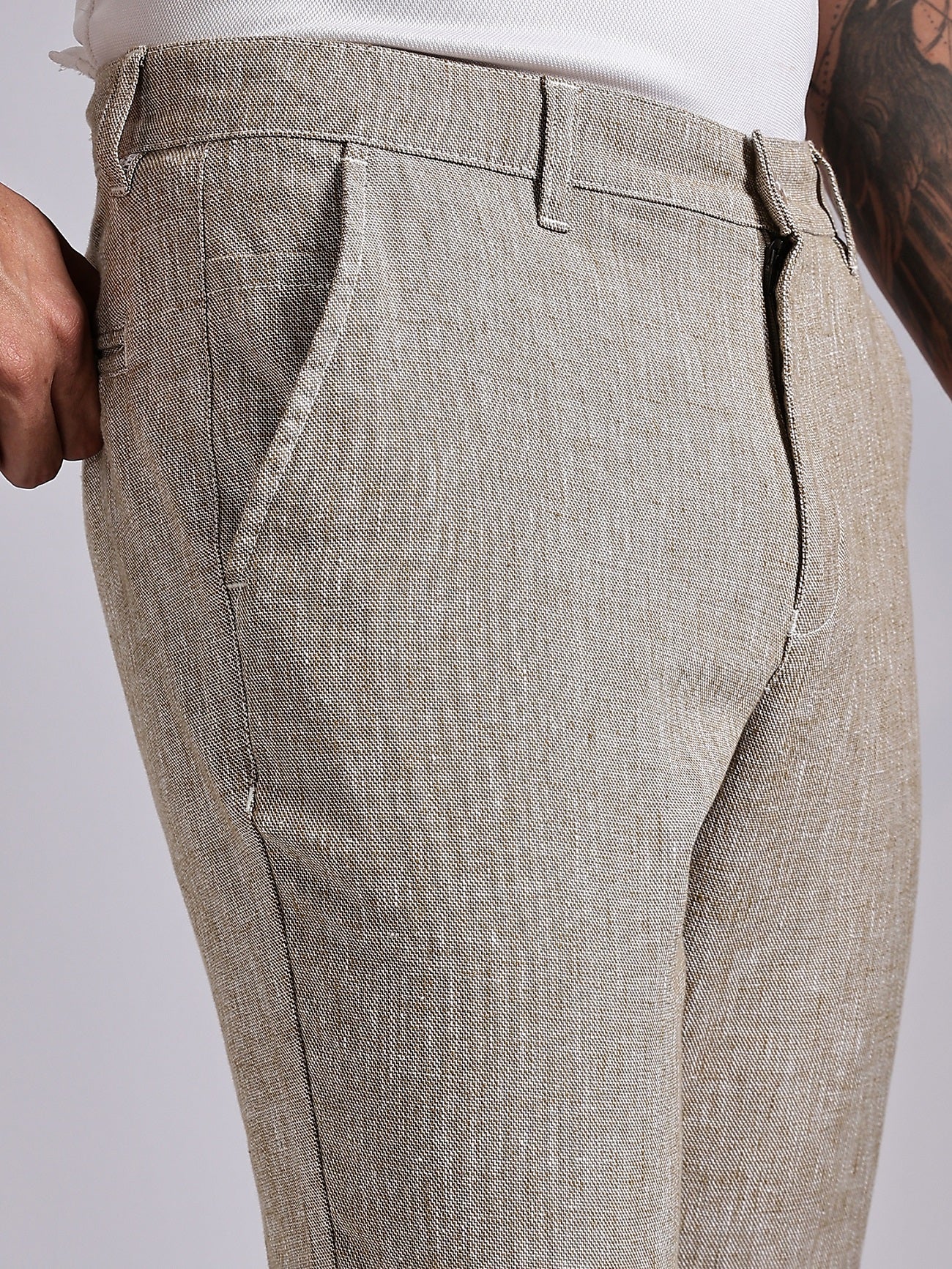 Thomas Scott Men Beige Mid-Rise Regular Fit Linen Chinos Trouser