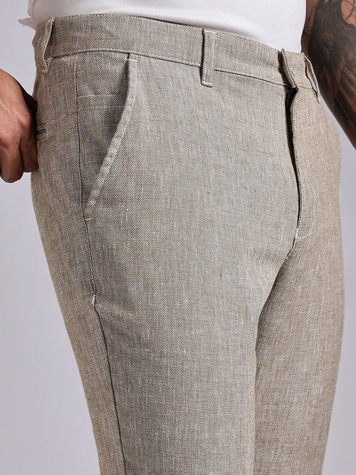 Thomas Scott Men Beige Mid-Rise Regular Fit Linen Chinos Trouser