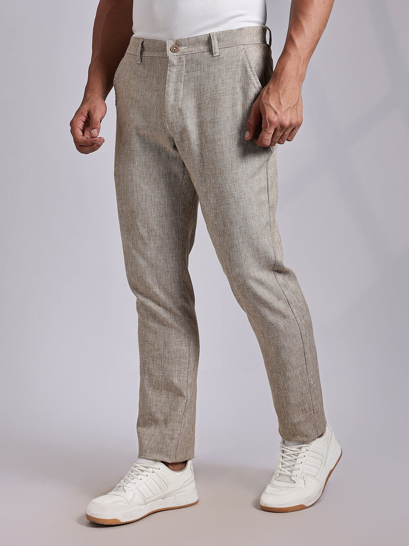 Thomas Scott Men Beige Mid-Rise Regular Fit Linen Chinos Trouser