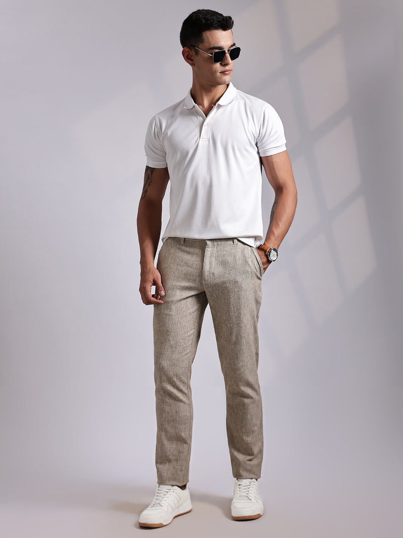 Thomas Scott Men Beige Mid-Rise Regular Fit Linen Chinos Trouser