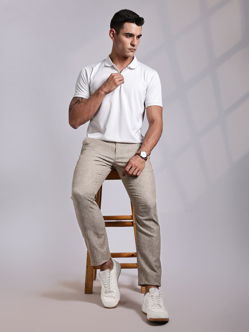 Thomas Scott Men Beige Mid-Rise Regular Fit Linen Chinos Trouser