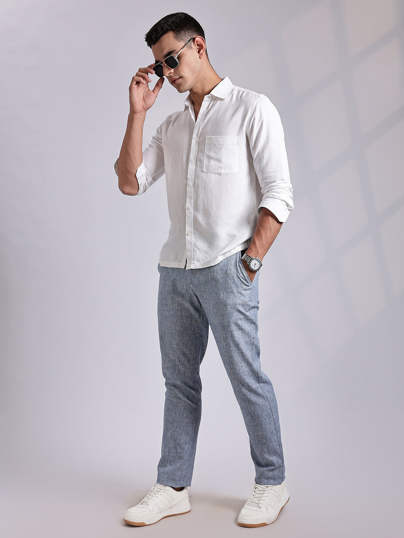 Thomas Scott Men Blue Mid-Rise Regular Fit Linen Chinos Trouser