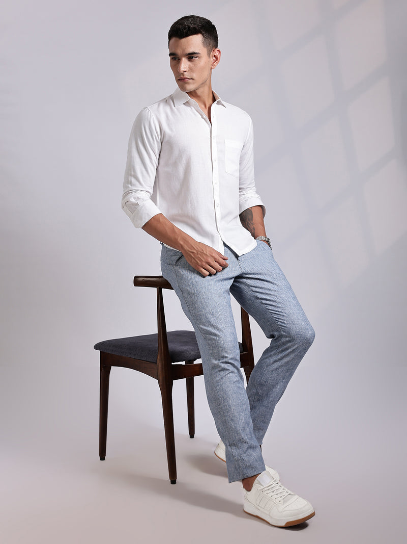Thomas Scott Men Blue Mid-Rise Regular Fit Linen Chinos Trouser