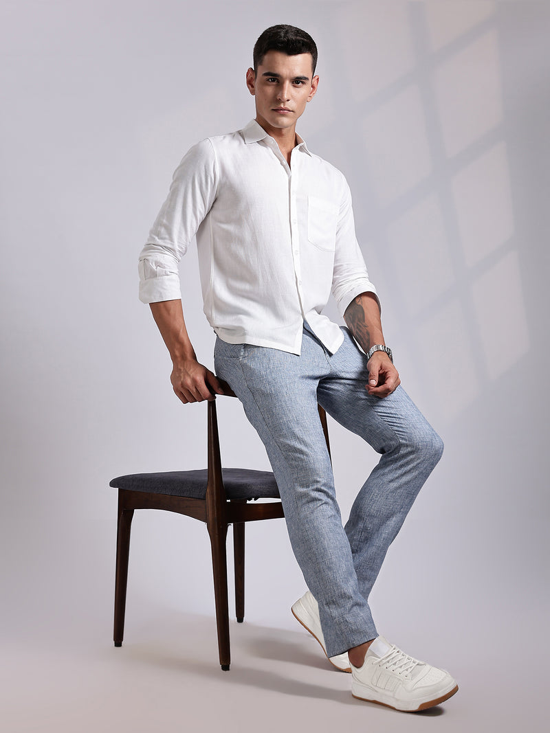Thomas Scott Men Blue Mid-Rise Regular Fit Linen Chinos Trouser