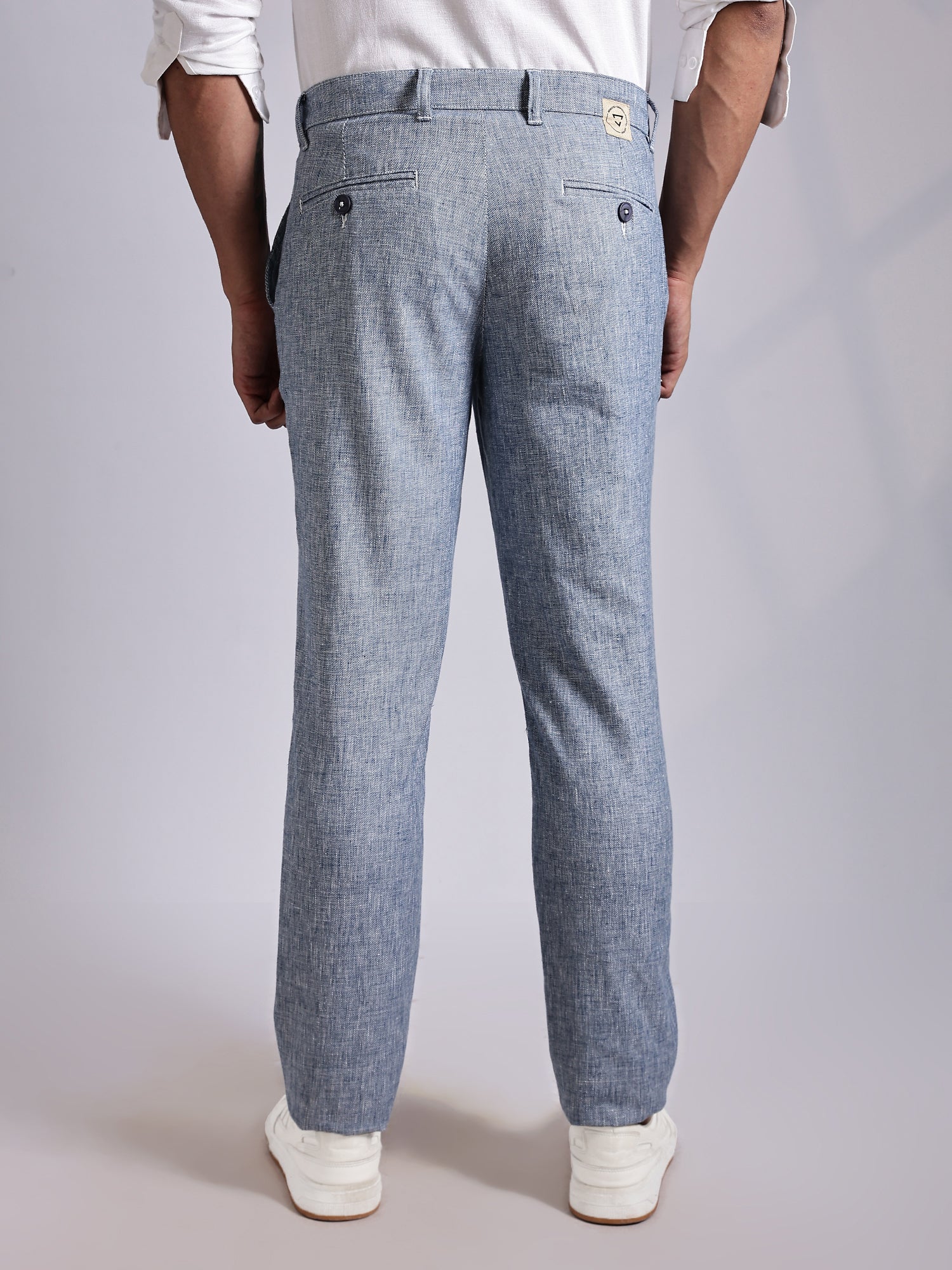 Thomas Scott Men Blue Mid-Rise Regular Fit Linen Chinos Trouser