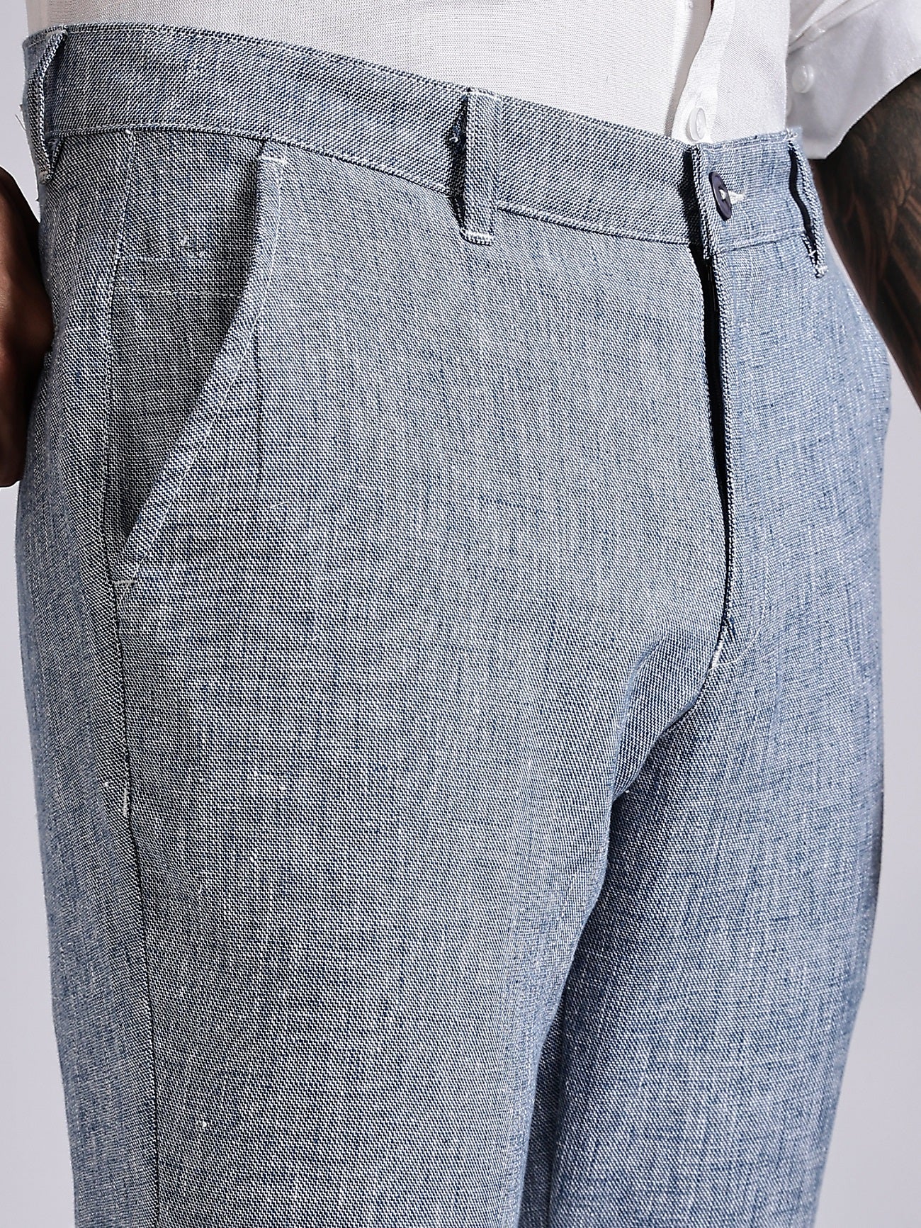 Thomas Scott Men Blue Mid-Rise Regular Fit Linen Chinos Trouser