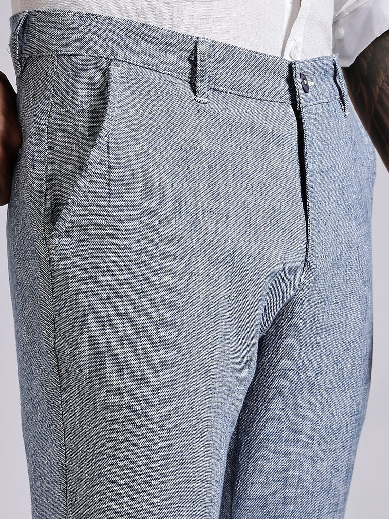 Thomas Scott Men Blue Mid-Rise Regular Fit Linen Chinos Trouser