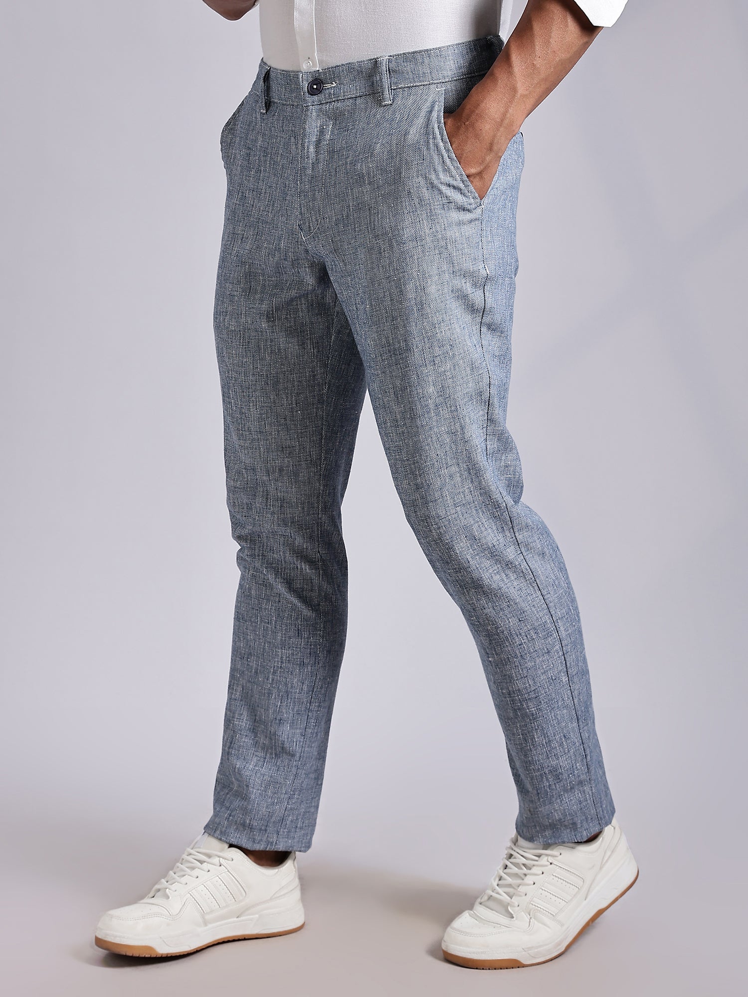 Thomas Scott Men Blue Mid-Rise Regular Fit Linen Chinos Trouser