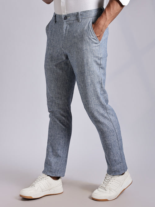 Thomas Scott Men Blue Mid-Rise Regular Fit Linen Chinos Trouser