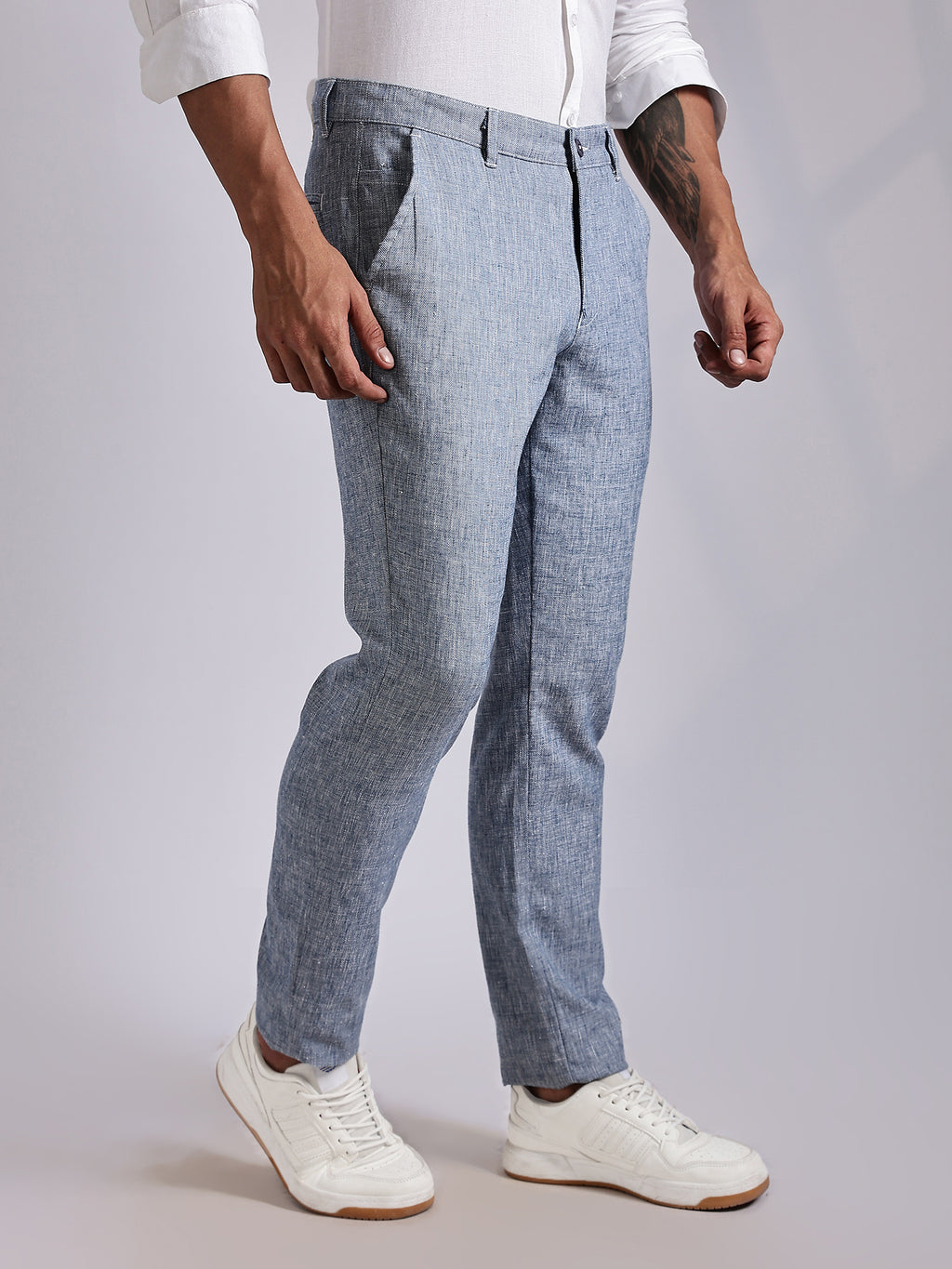 Thomas Scott Men Blue Mid-Rise Regular Fit Linen Chinos Trouser