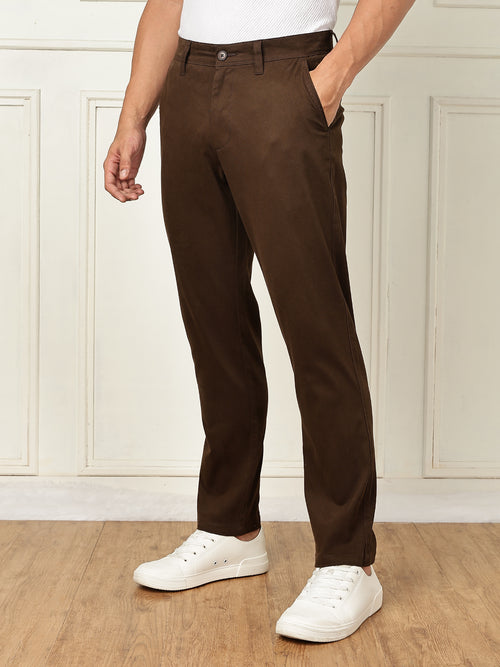 Thomas Scott Men Brown Mid-Rise Straight Fit Solid Woven Chinos Trouser