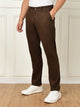 Brown Mid-Rise Straight Fit Solid Woven Chinos Trouser For Men