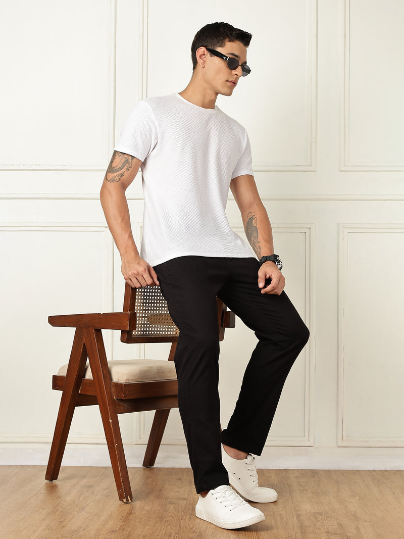 Thomas Scott Men Black Mid-Rise Straight Fit Solid Woven Chinos Trouser