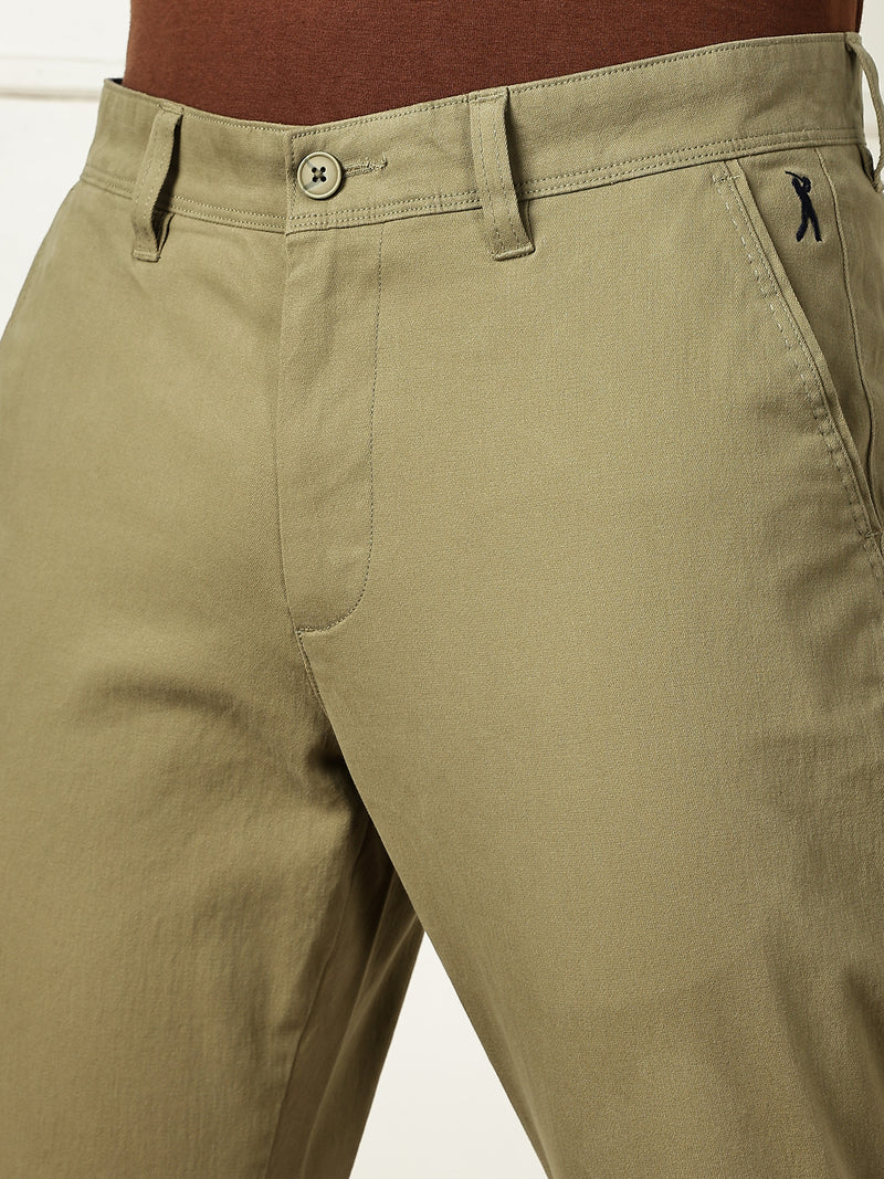 Thomas Scott Men Olive Mid-Rise Straight Fit Solid Woven Chinos Trouser