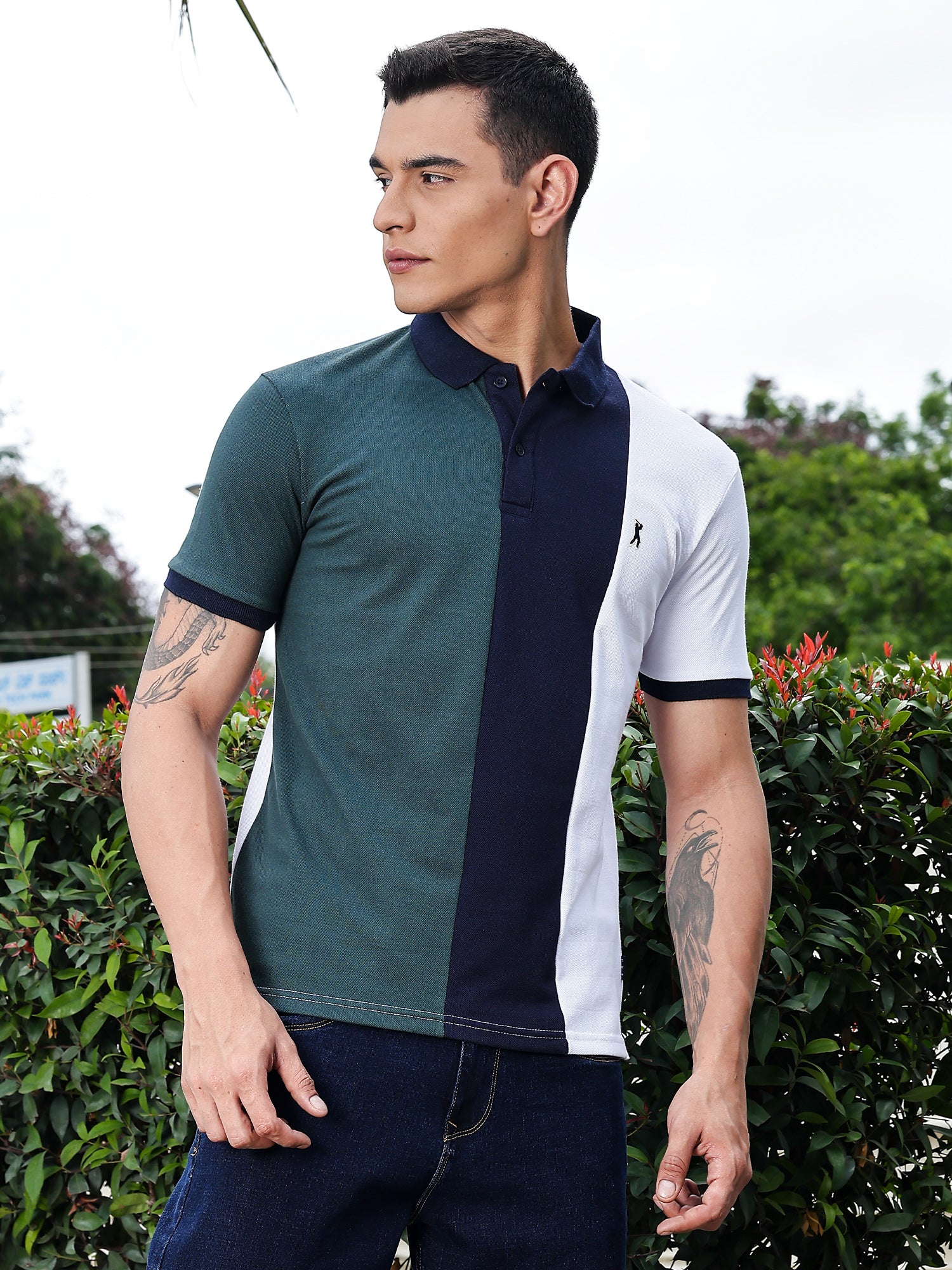 Thomas Scott Men Bottle Green Regular Fit Short Sleeves Polo Collar Knit Tshirt