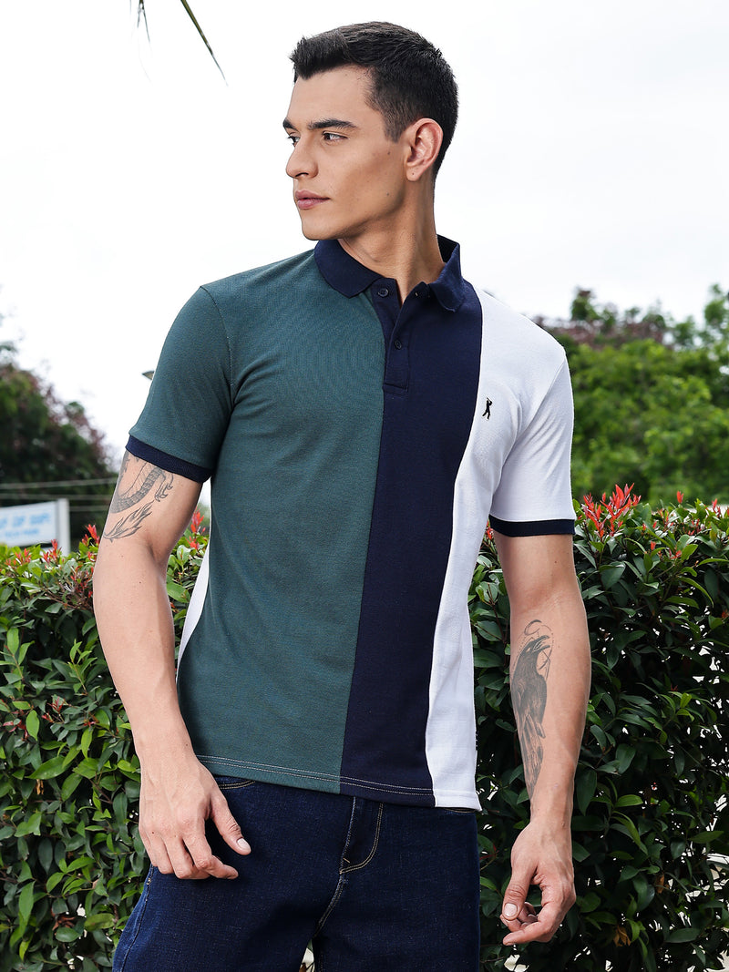 Thomas Scott Men Bottle Green Regular Fit Short Sleeves Polo Collar Knit Tshirt