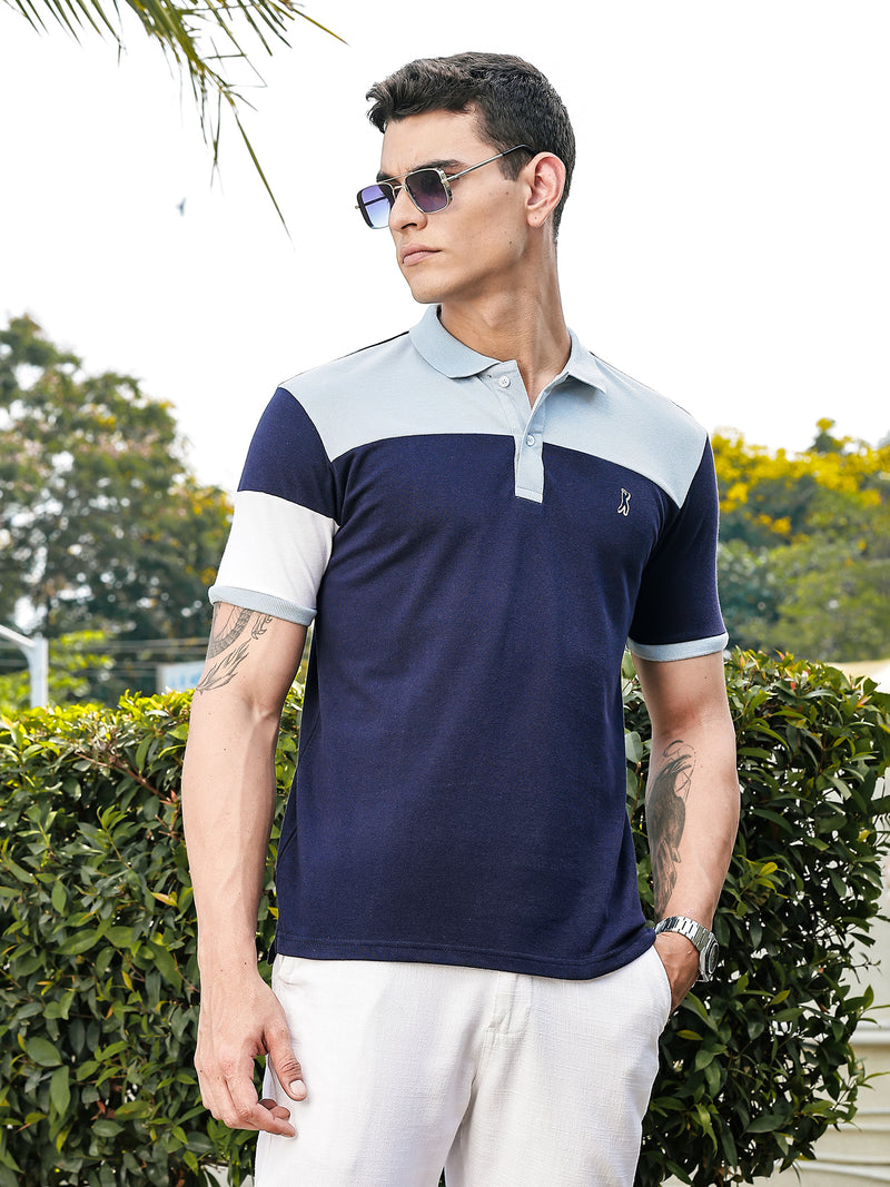 Thomas Scott Men IceBlue Regular Fit Short Sleeves Knitted Polo Collar Tshirt