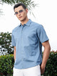 Thomas Scott Men Medium Blue Regular Fit Short Sleeves Spread Collar Embroidered Shirt