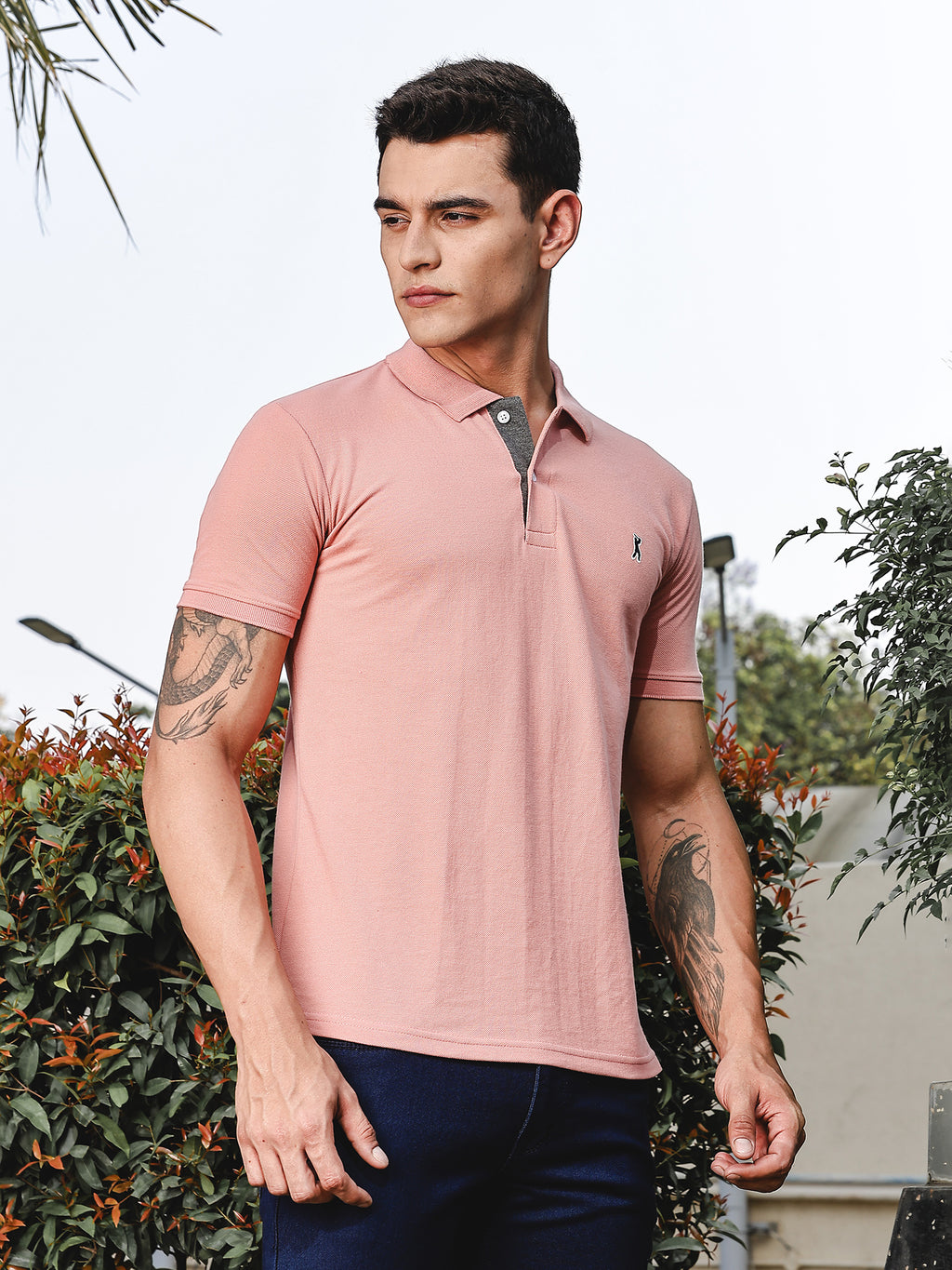 Thomas Scott Men Pink Regular Fit Short Sleeves Solid Polo Collar Knitted Tshirt