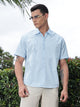 Thomas Scott Men SkyBlue Regular Fit Short Sleeves Spread Collar Embroidered Shirt
