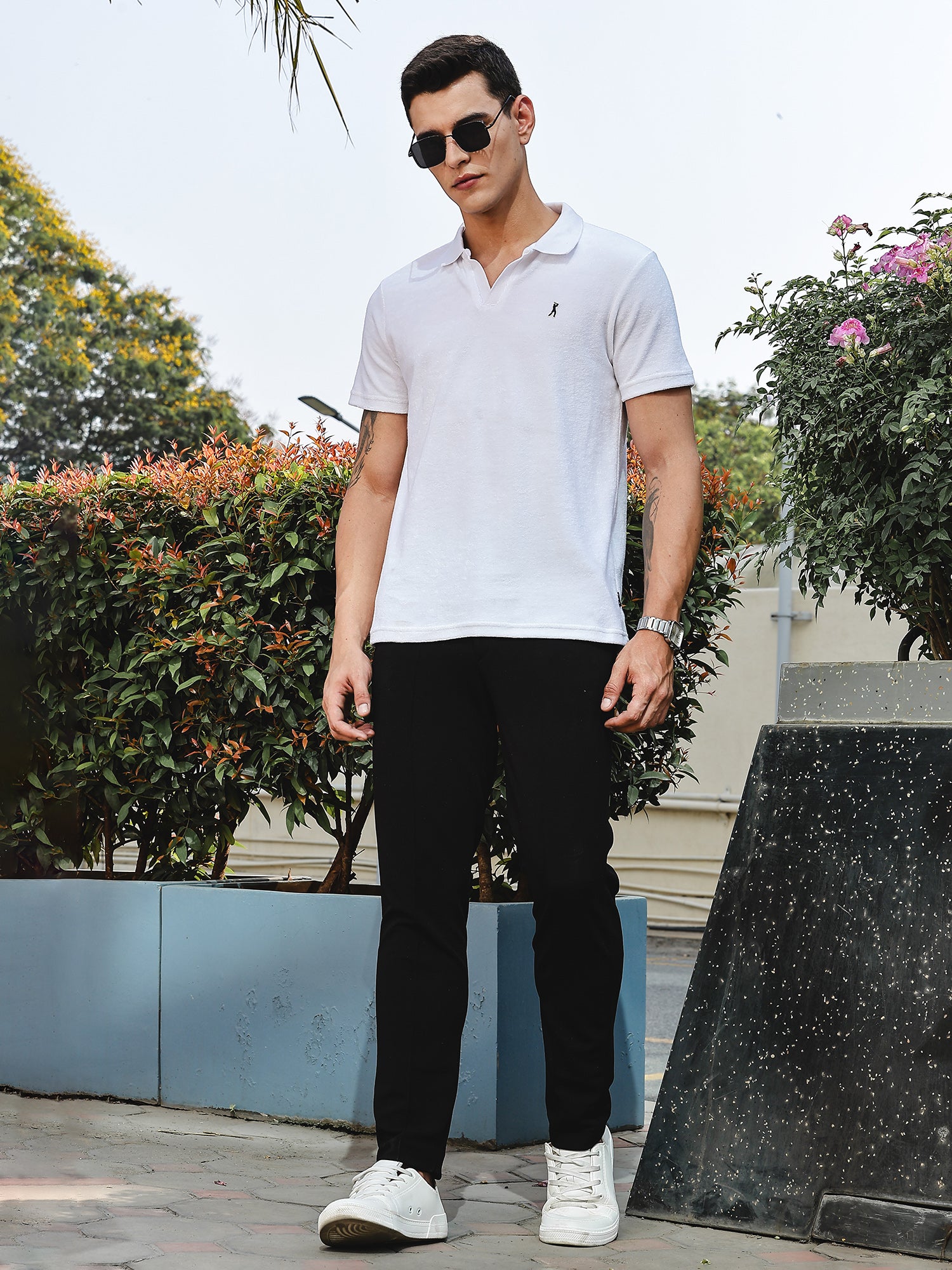 Thomas Scott Men White Towel Terry Regular Fit Short Sleeves Polo Collar Tshirt
