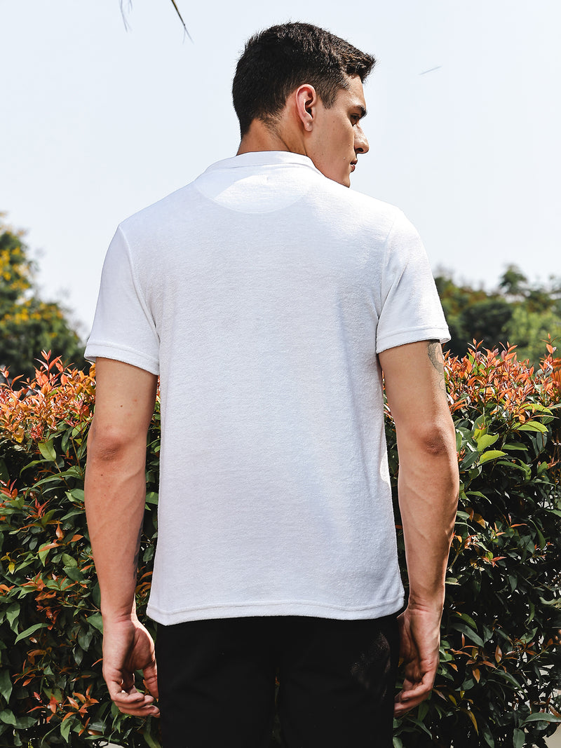 Thomas Scott Men White Towel Terry Regular Fit Short Sleeves Polo Collar Tshirt
