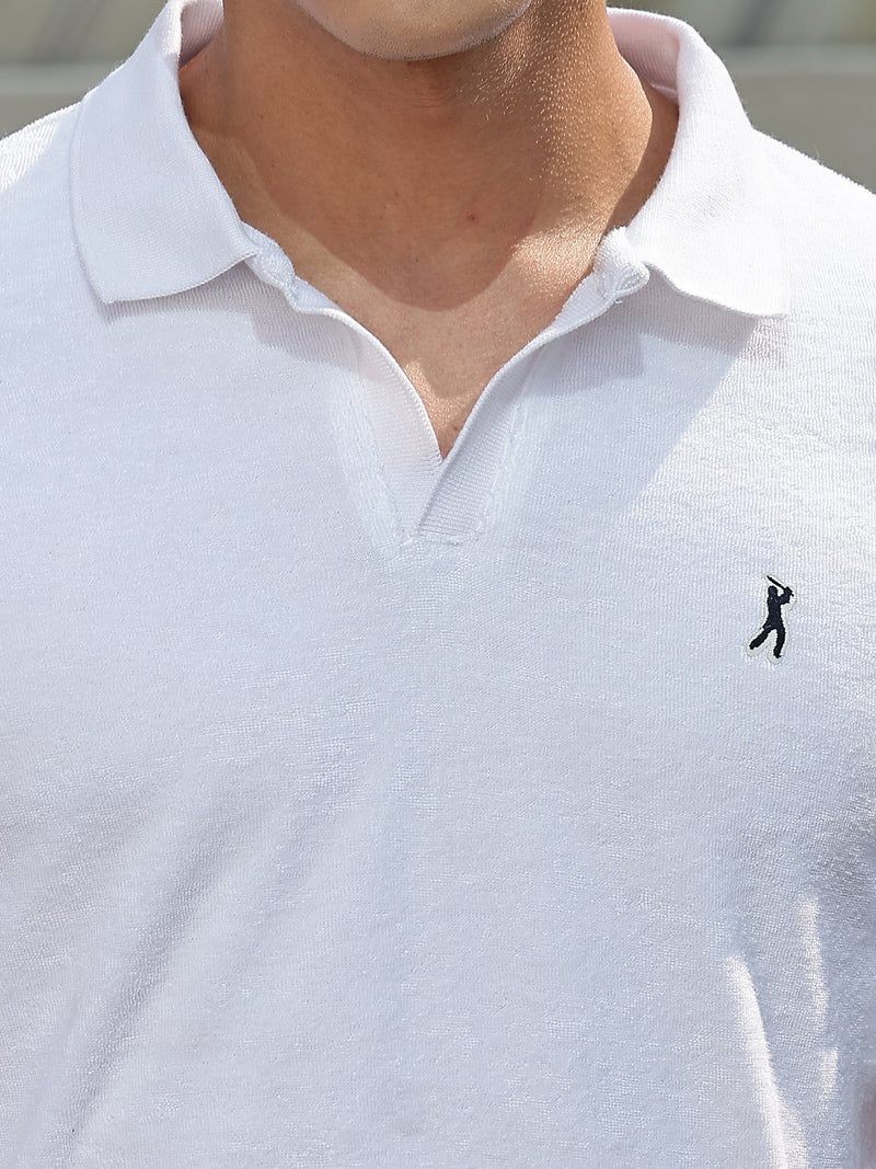 Thomas Scott Men White Towel Terry Regular Fit Short Sleeves Polo Collar Tshirt
