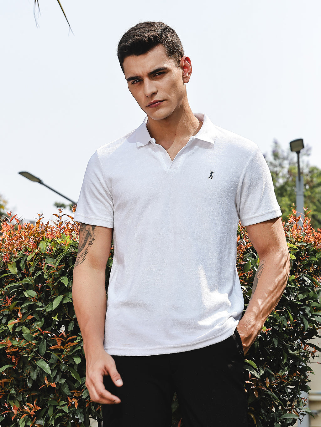 Thomas Scott Men White Towel Terry Regular Fit Short Sleeves Polo Collar Tshirt