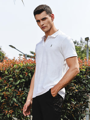 Thomas Scott Men White Towel Terry Regular Fit Short Sleeves Polo Collar Tshirt