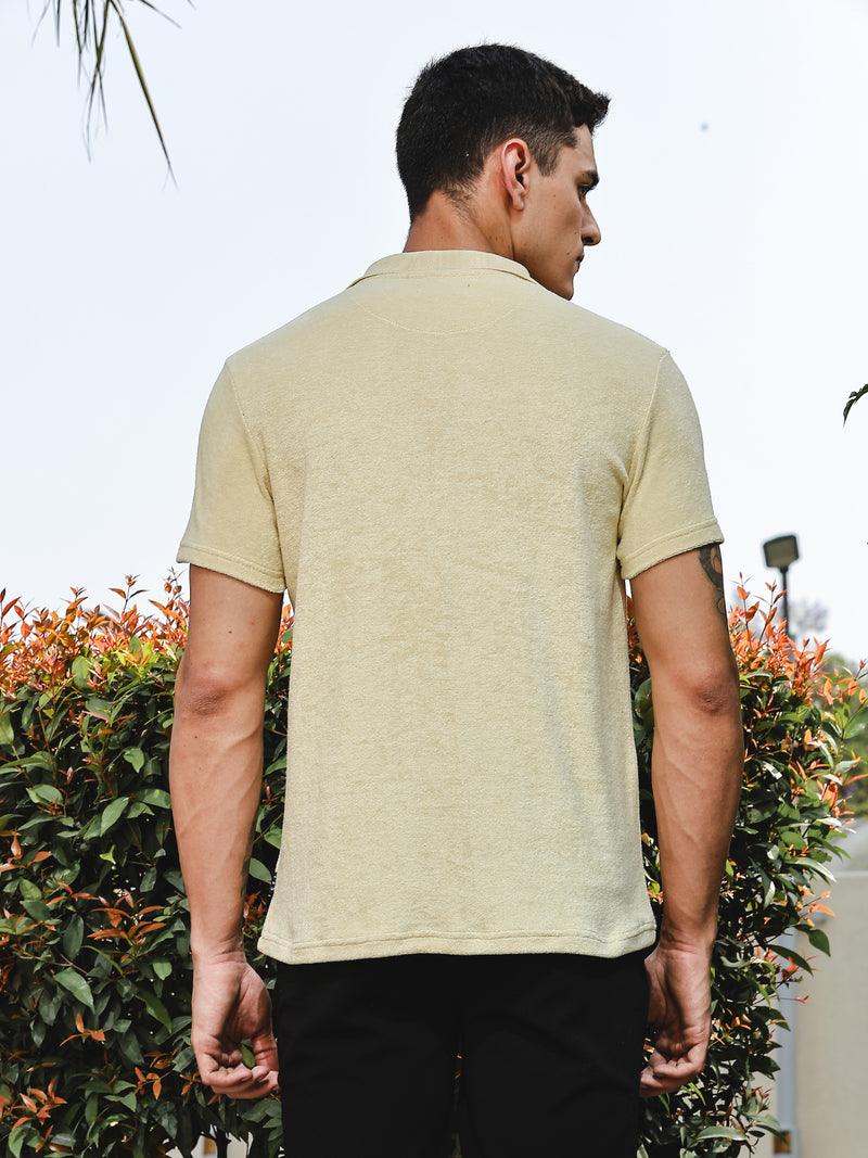 Thomas Scott Men Cream Towel Terry Regular Fit Short Sleeves Polo Collar Tshirt