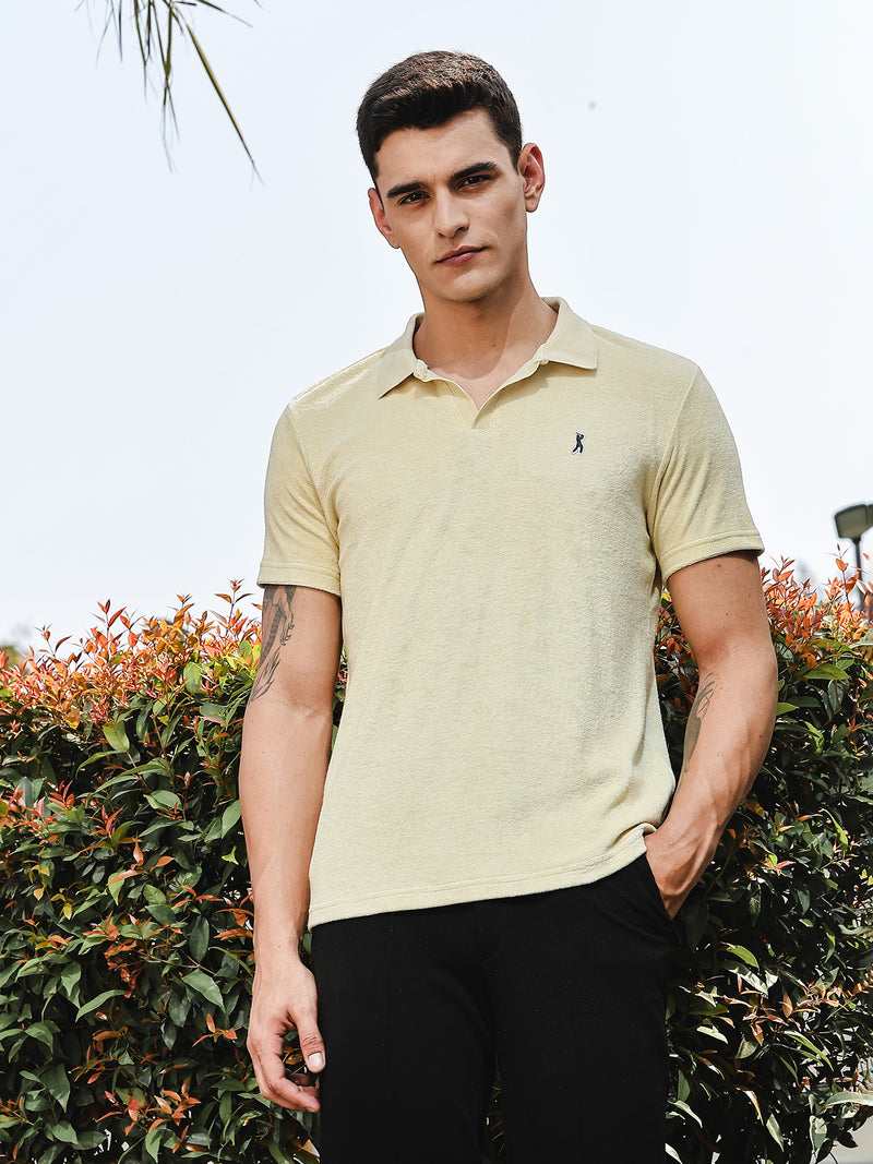 Thomas Scott Men Cream Towel Terry Regular Fit Short Sleeves Polo Collar Tshirt