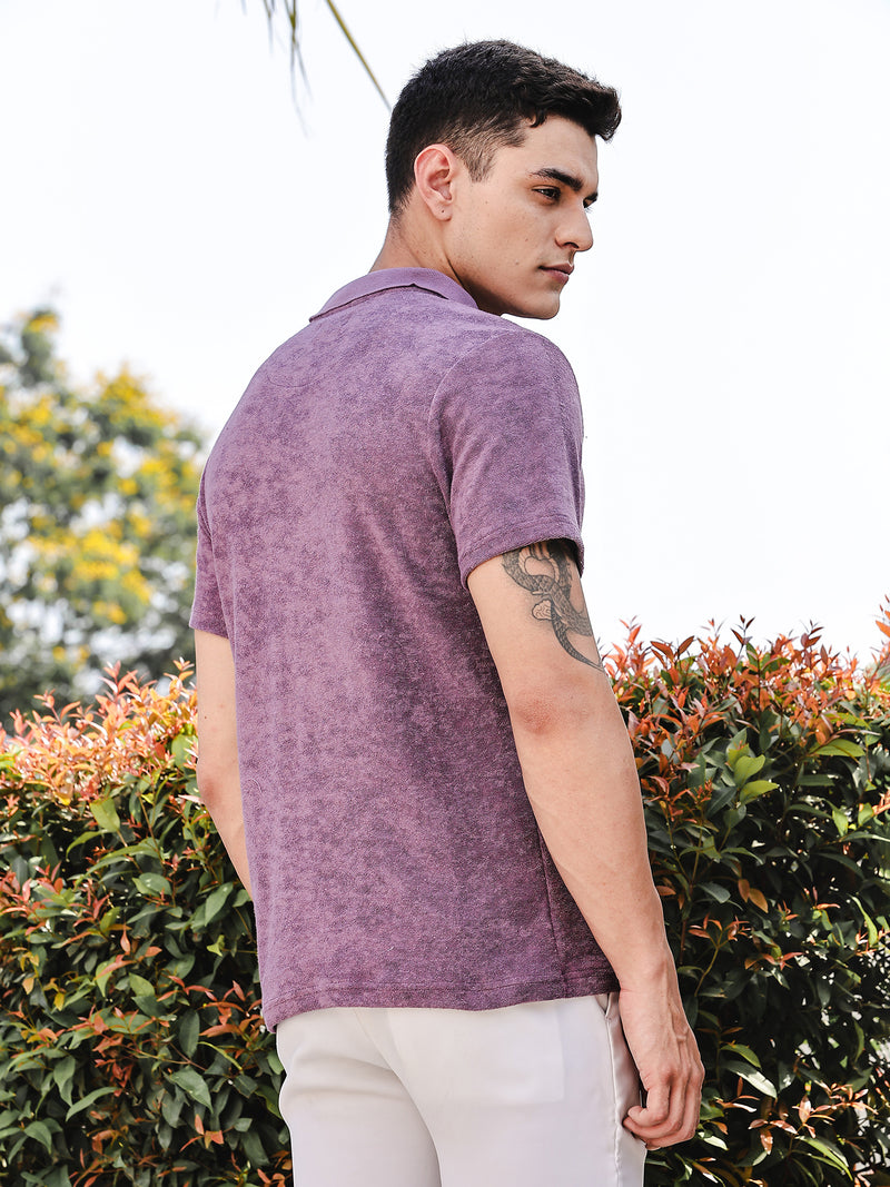 Thomas Scott Men Purple Towel Terry Regular Fit Short Sleeves Polo Collar Tshirt
