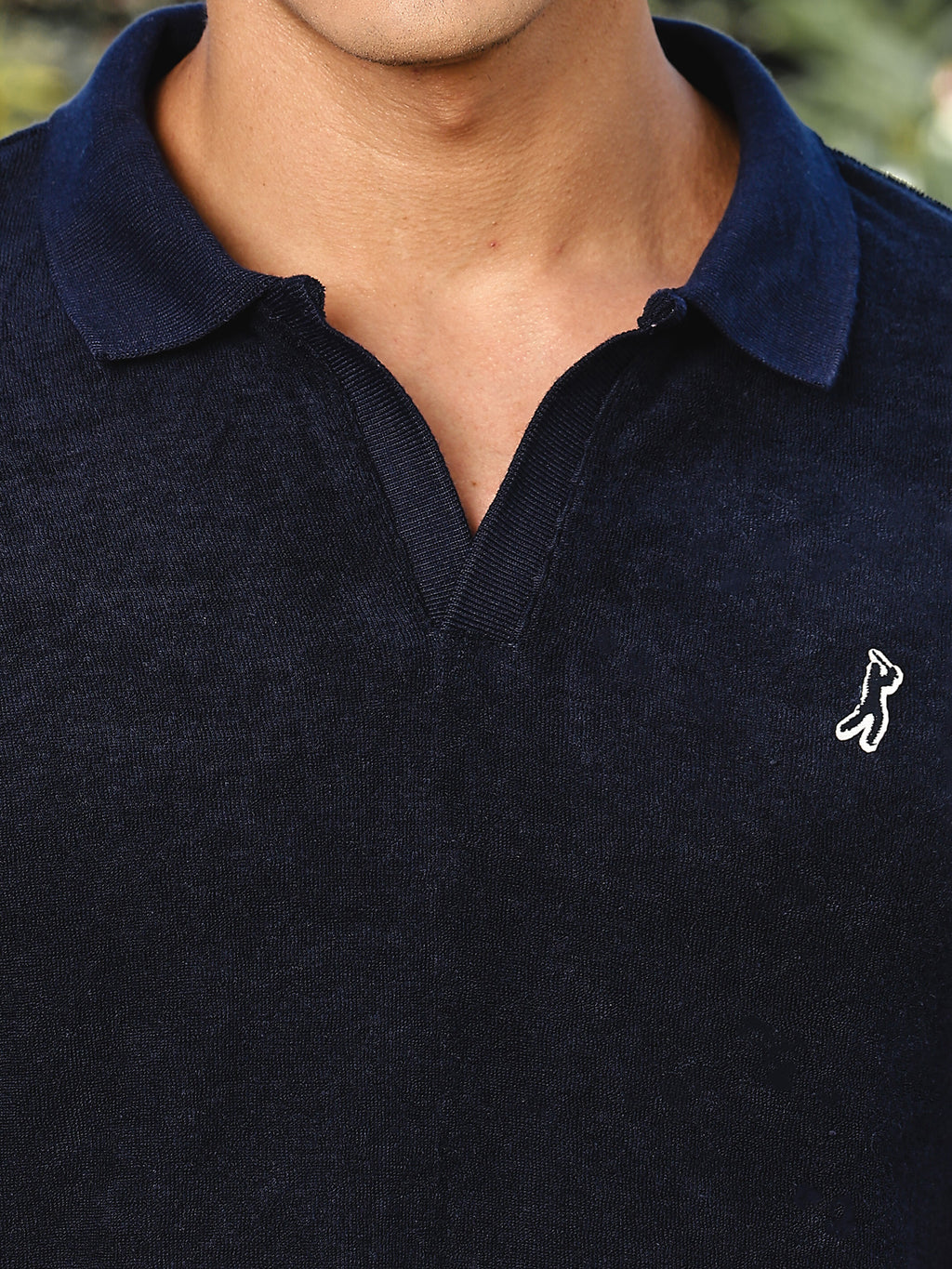 Thomas Scott Men Navy Towel Terry Regular Fit Short Sleeves Polo Collar Tshirt