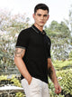 Black Regular Fit Short Sleeves Solid Polo Collar Knitted Tshirt For Men