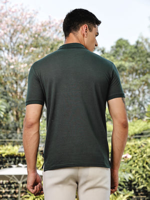 Thomas Scott Men BottleGreen Regular Fit Short Sleeves Typography Polo Collar Knitted Tshirt