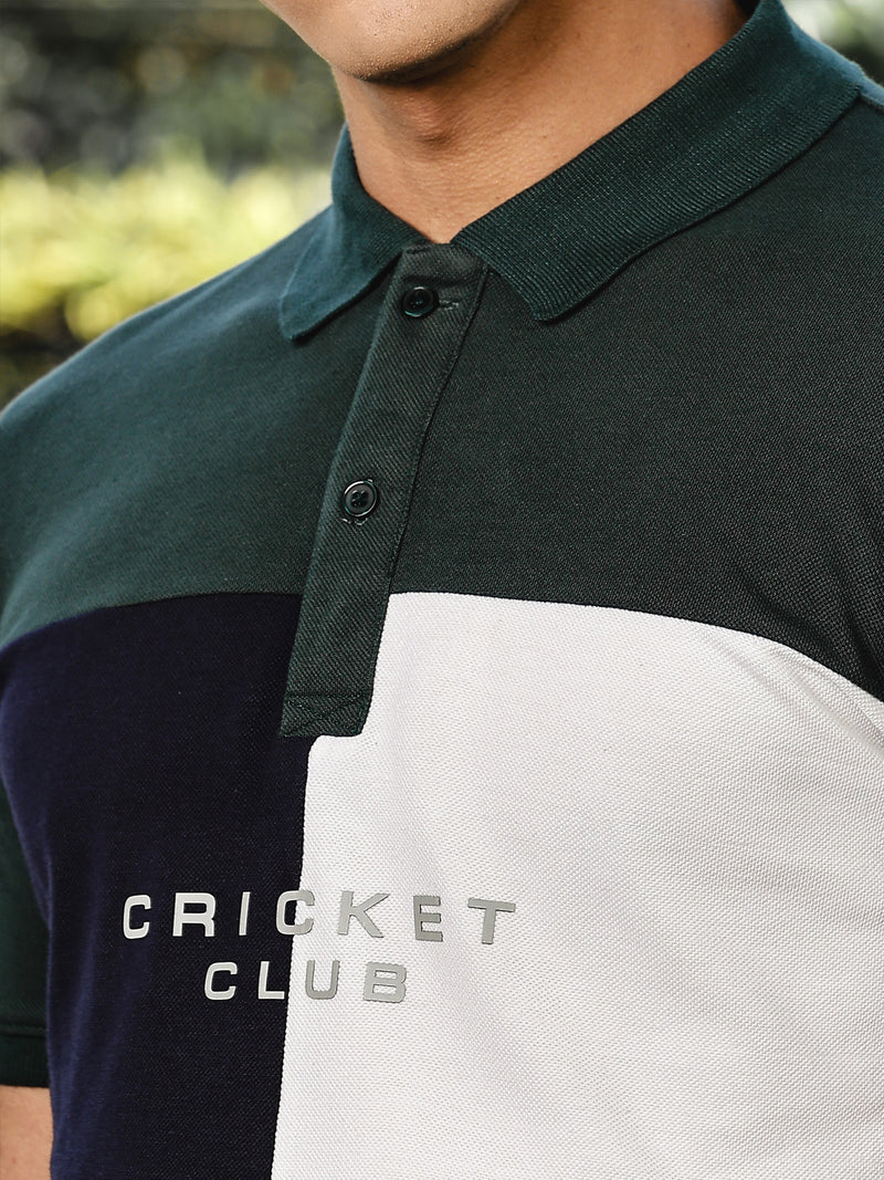 Thomas Scott Men BottleGreen Regular Fit Short Sleeves Typography Polo Collar Knitted Tshirt