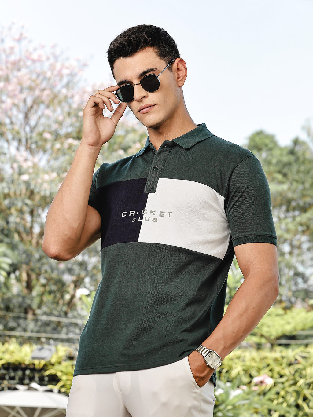 Thomas Scott Men BottleGreen Regular Fit Short Sleeves Typography Polo Collar Knitted Tshirt