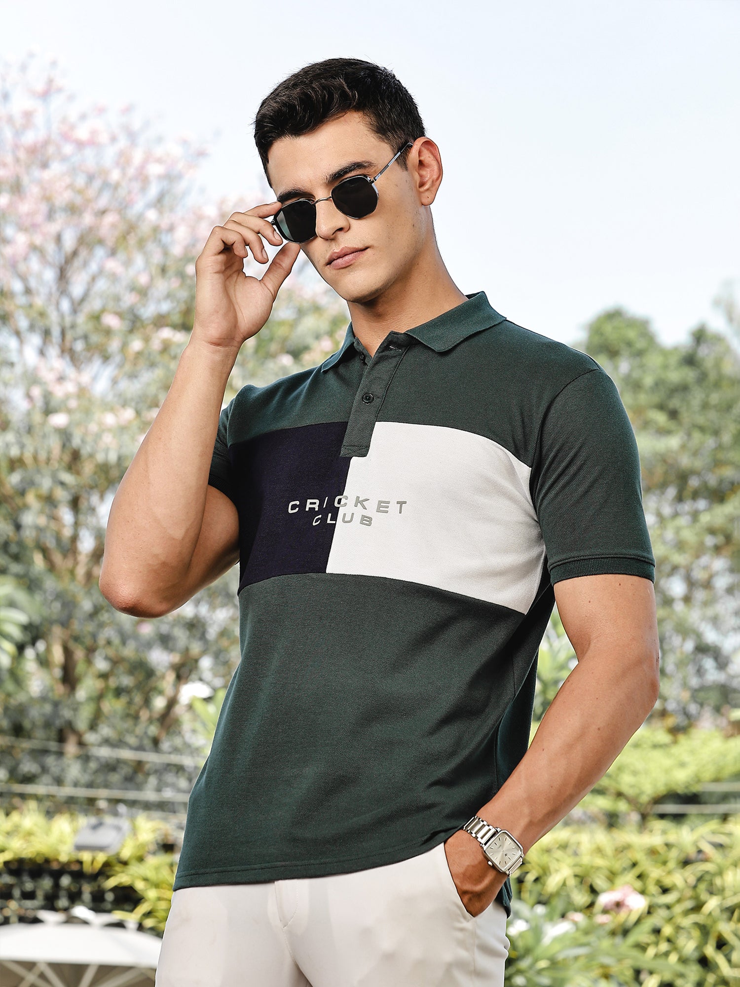 Thomas Scott Men BottleGreen Regular Fit Short Sleeves Typography Polo Collar Knitted Tshirt