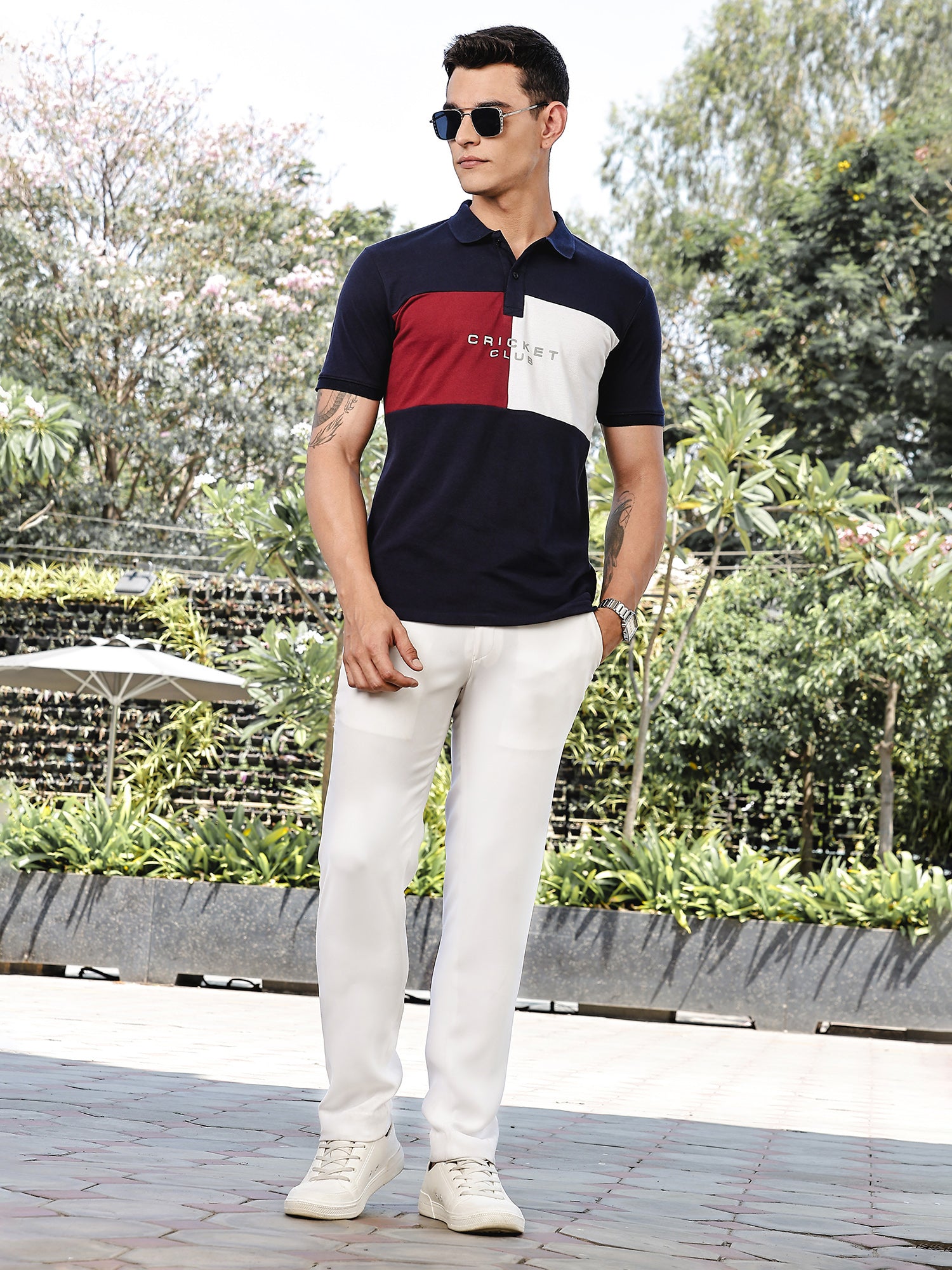 Thomas Scott Men Navy Regular Fit Short Sleeves Typography Polo Collar Knitted Tshirt