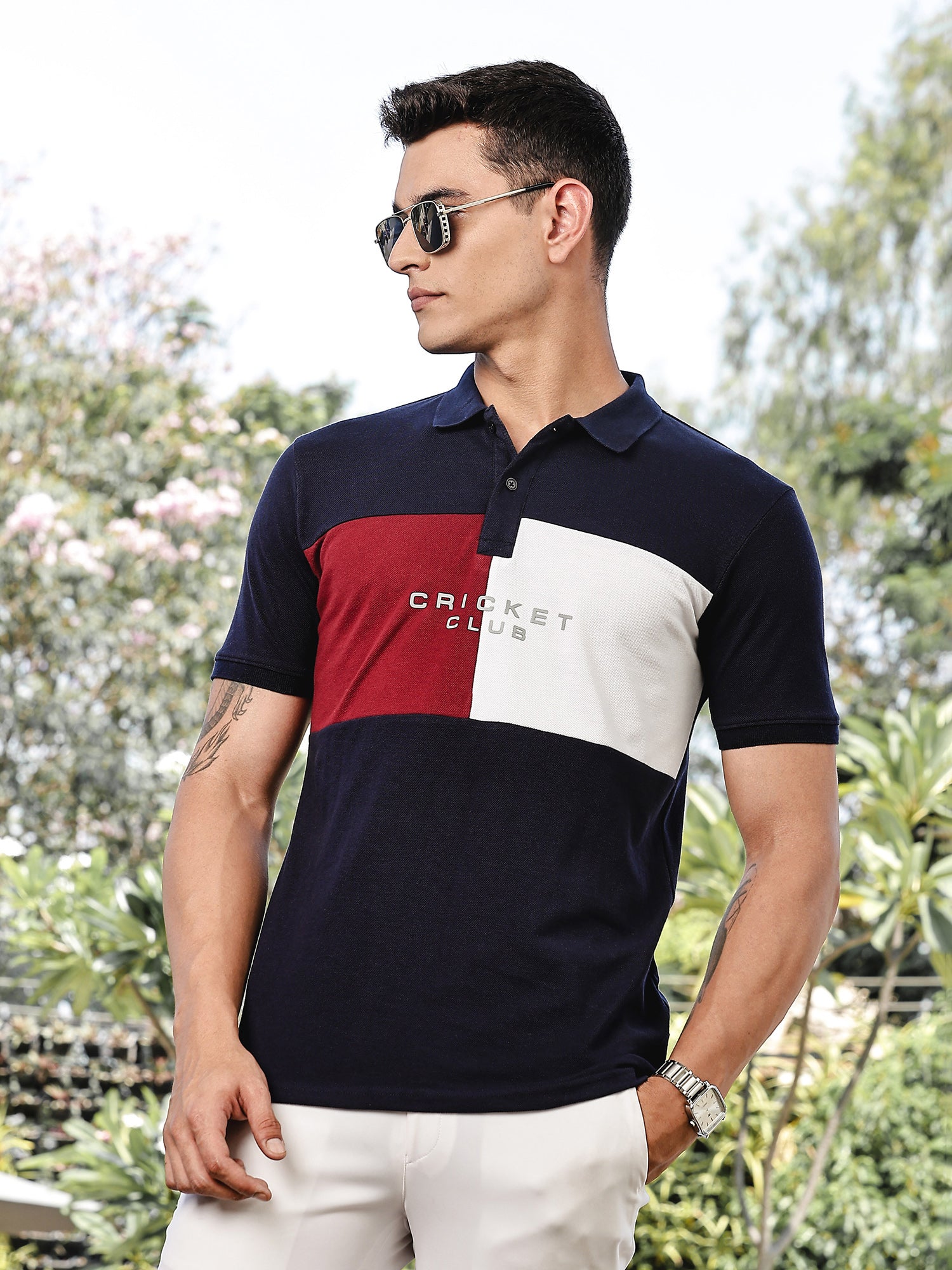 Thomas Scott Men Navy Regular Fit Short Sleeves Typography Polo Collar Knitted Tshirt