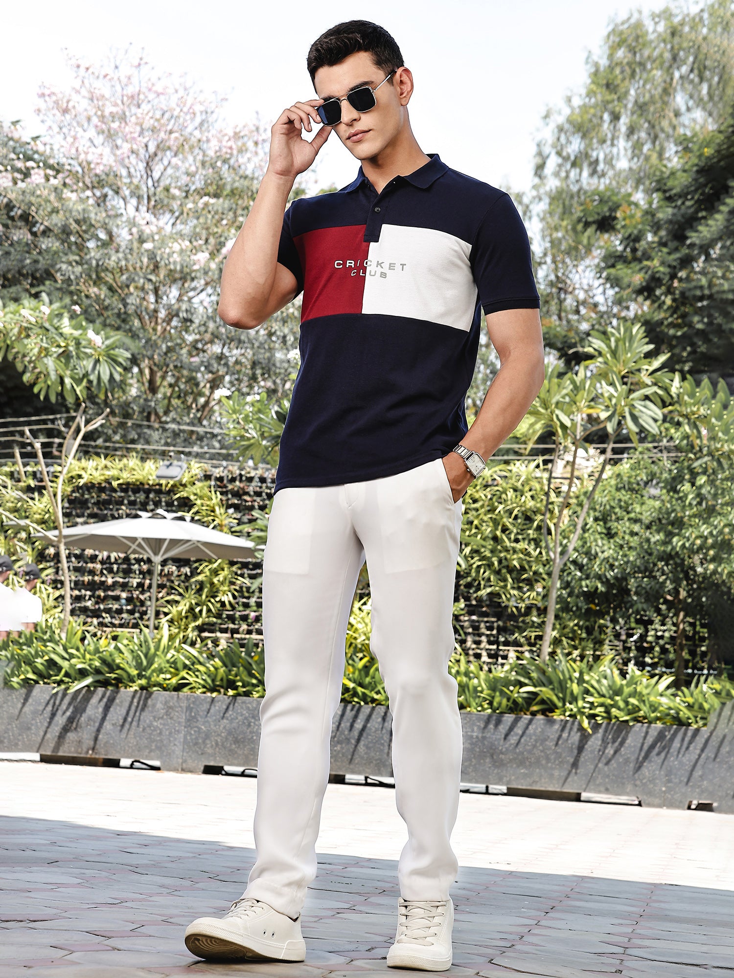 Thomas Scott Men Navy Regular Fit Short Sleeves Typography Polo Collar Knitted Tshirt