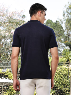 Thomas Scott Men Navy Regular Fit Short Sleeves Typography Polo Collar Knitted Tshirt