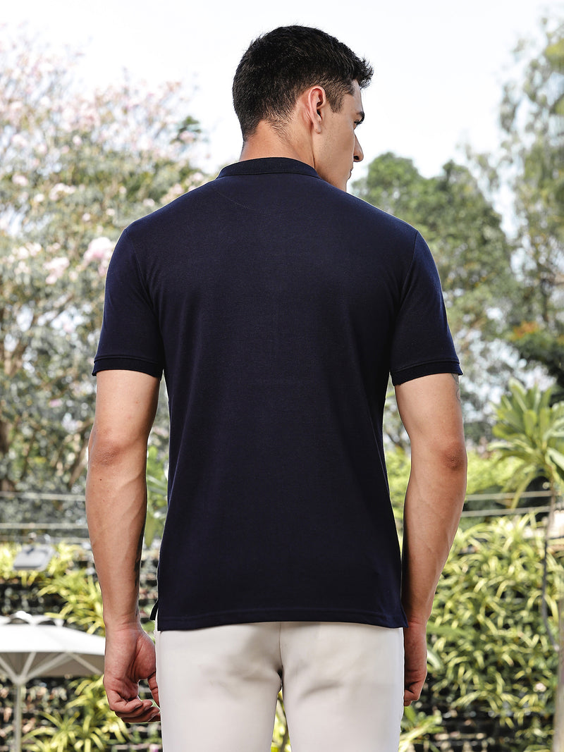 Thomas Scott Men Navy Regular Fit Short Sleeves Typography Polo Collar Knitted Tshirt