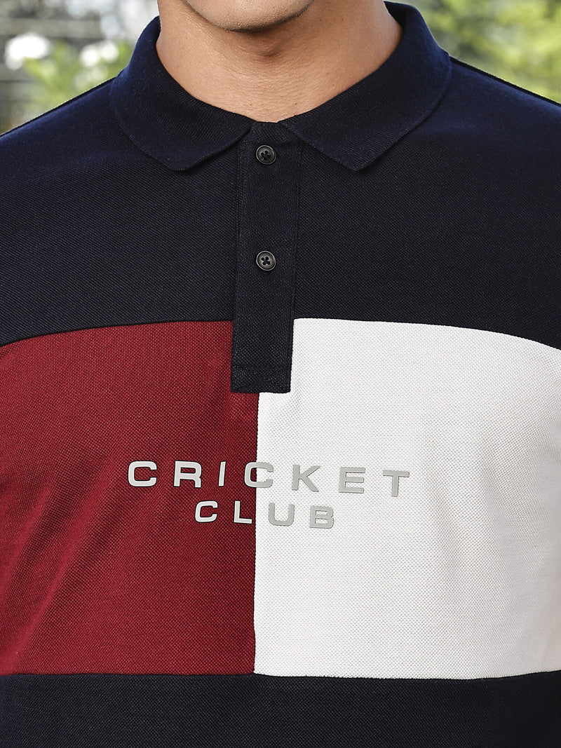 Thomas Scott Men Navy Regular Fit Short Sleeves Typography Polo Collar Knitted Tshirt