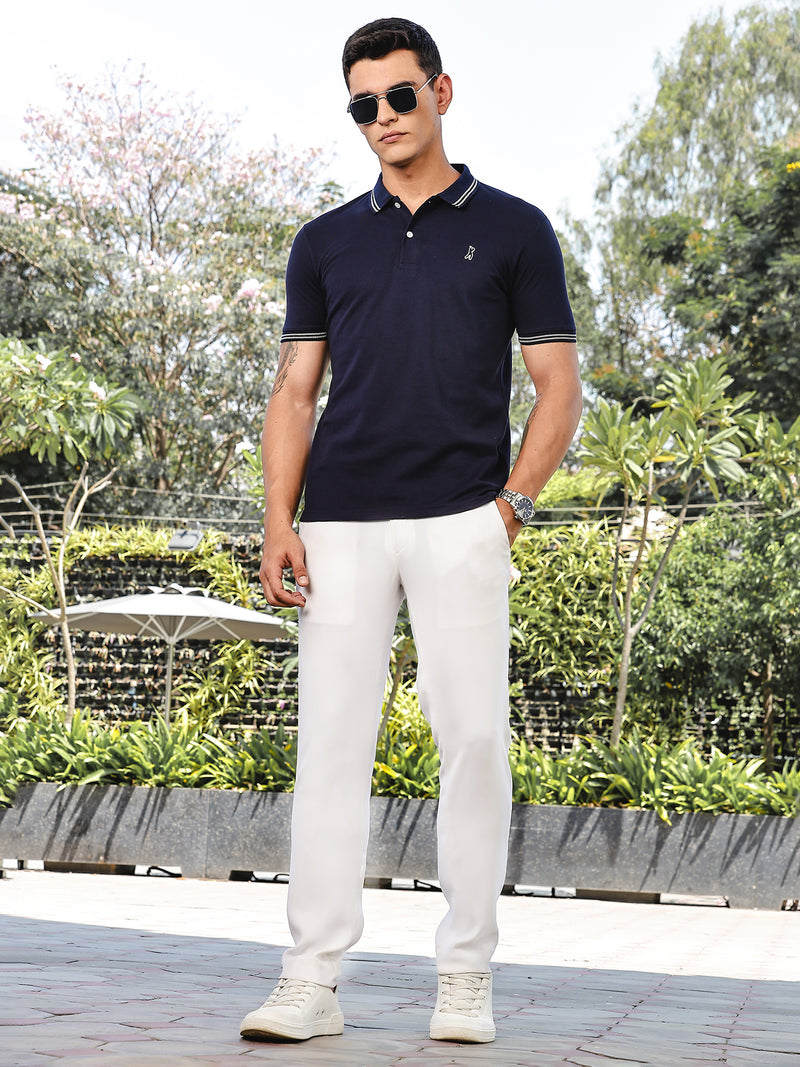 Thomas Scott Men Navy Regular Fit Short Sleeves Solid Polo Collar Knitted Tshirt