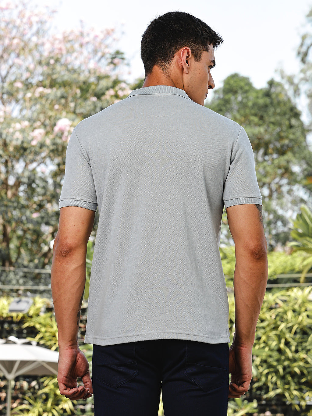 Thomas Scott Men Blue Regular Fit Short Sleeves Solid Polo Collar Knitted Tshirt