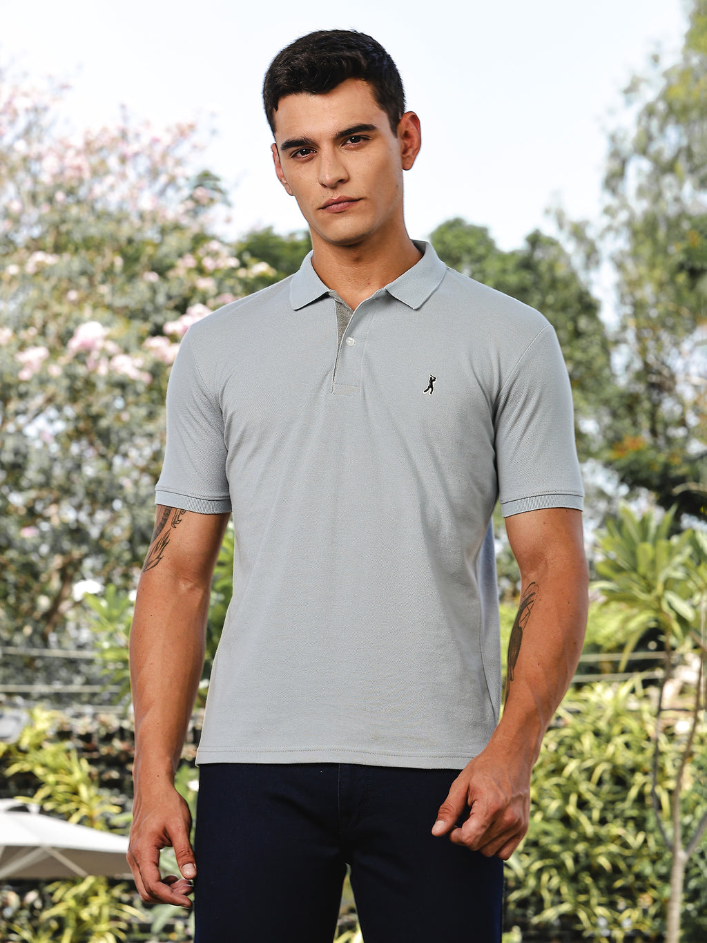 Thomas Scott Men Blue Regular Fit Short Sleeves Solid Polo Collar Knitted Tshirt